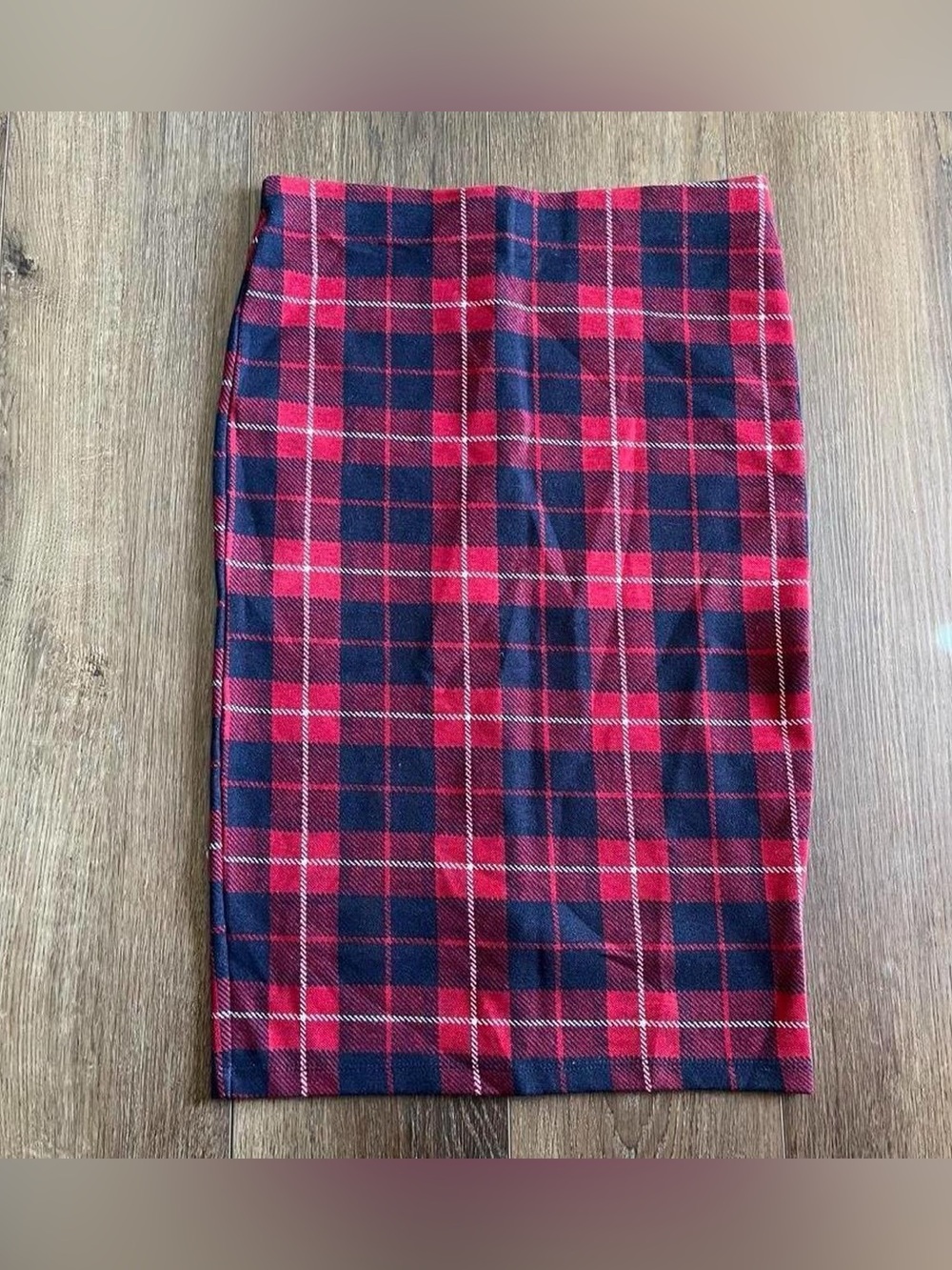 Zara Trafaluc red and blue check tartan midi skirt
